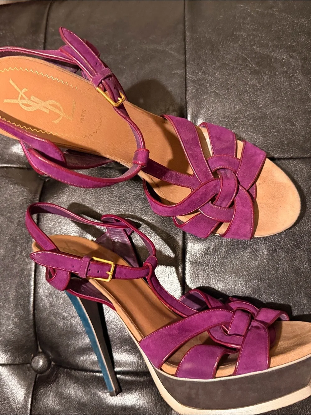 Yves Saint Laurent Fuchsia Suede Knot Platform Sandals